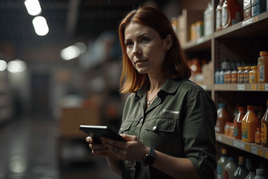 Empreendedora revisando o fluxo de caixa do seu pequeno negocio